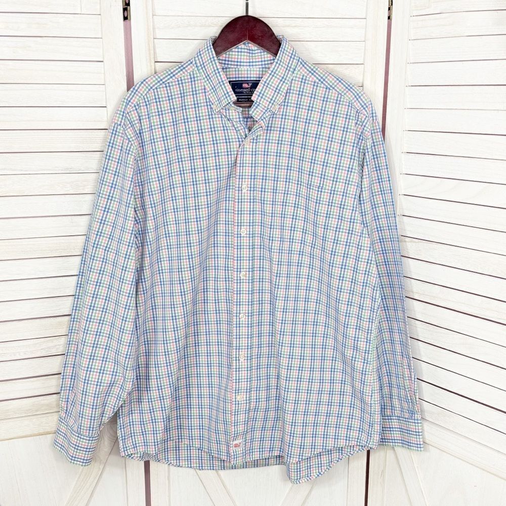 Vineyard Vines Murray Shirt Pastel‎ Plaid Micro Check Button Down Multi Large